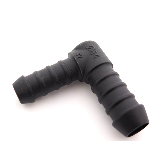 14mm to 12mm Car Heater & Breather Hose Connector, 90° Nylon PA66 - VehicleClips