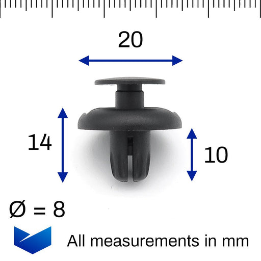 8mm Push Fit Plastic Trim Clip, Smart A0009914940 - VehicleClips