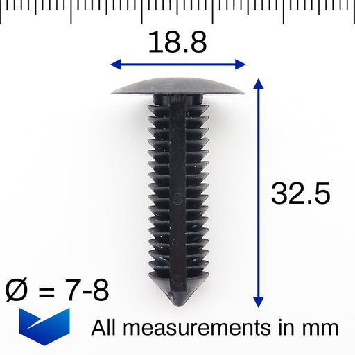 Fir Tree Clip, 7-8mm Hole, Black- Perfect for Land Rover Defender Headlinings - VehicleClips