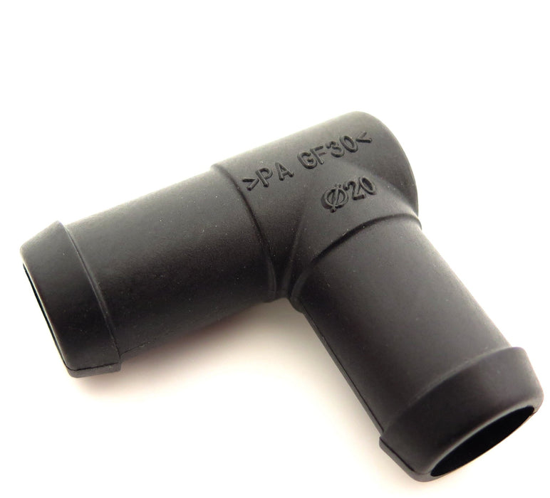 20mm Car Heater & Breather Hose Connector, 90° Nylon PA66 - VehicleClips