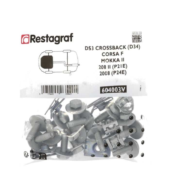 Restagraf Full Engine Undertray Fixings & Fasteners- Fitting Kit, 2008 208 208 (06.2019 →) 2008 (08.2019 →) , Peugeot