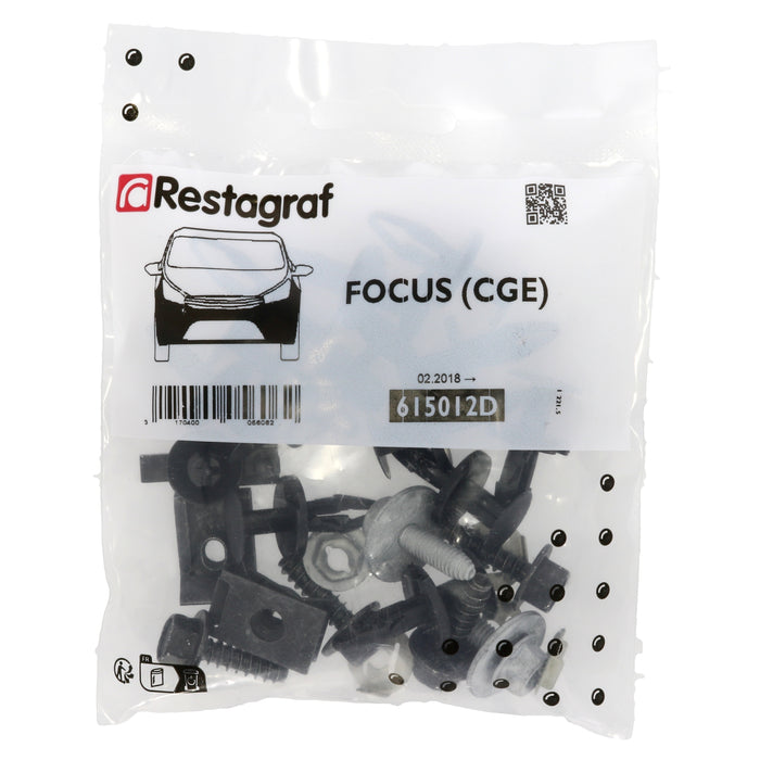 Restagraf Full Front Bumper Fixings & Fasteners- Fitting Kit, Focus (02.2018 →) , Ford
