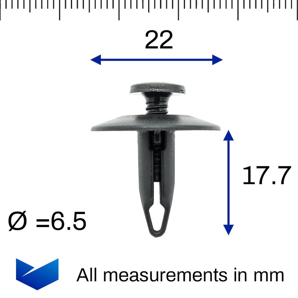 6.5mm Hole Wide Collared Plastic Spread Rivet — VehicleClips