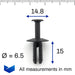 6.5mm Push Fit Plastic Rivet, BMW 51111908077 - VehicleClips