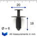 6mm Push Fit Expanding Plastic Rivet, Mercedes A0009914140 - VehicleClips