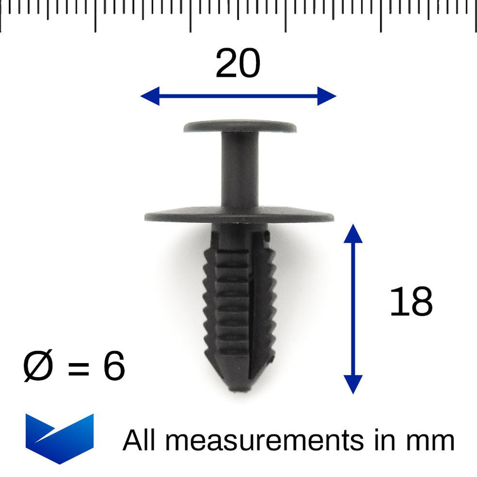 0009916640 6mm Push Fit Expanding Plastic Rivet, Mercedes A0009914140 — VehicleClips