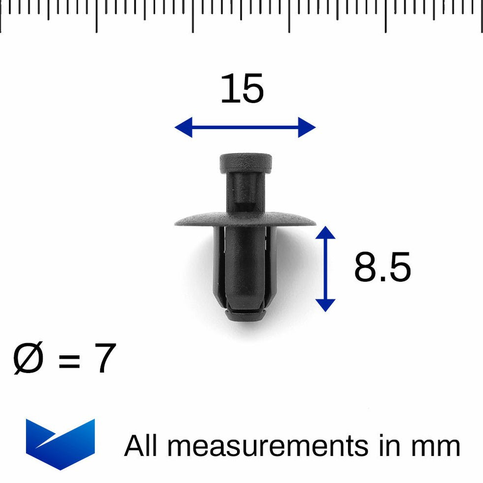 86117 Rivet 7mm Push Fit Plastic Rivet, Hyundai 861552H100 — VehicleClips