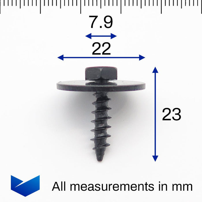 5 Stück BMW Selbstschneidende Gewindeschrauben 5,5 X 19 Mm – Mit Scheibe, Sechskantkopf 8 Mm, Schwarz