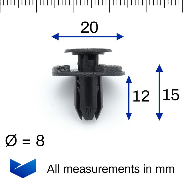Universal Bumper Splashguard Inner Wheel Arch Liner Clips – 8mm, Black, Set Of 8, German Made