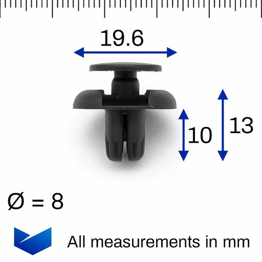 8mm Plastic Rivet Trim Clips for Bumpers, Splashguards & Wheelarch Liner - Mitsubishi MU000319 MU000705 - VehicleClips