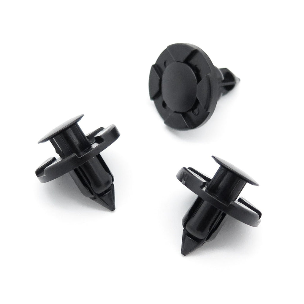 9cm 8mm Push Fit Black Plastic Rivet, Renault 0155309321 — VehicleClips