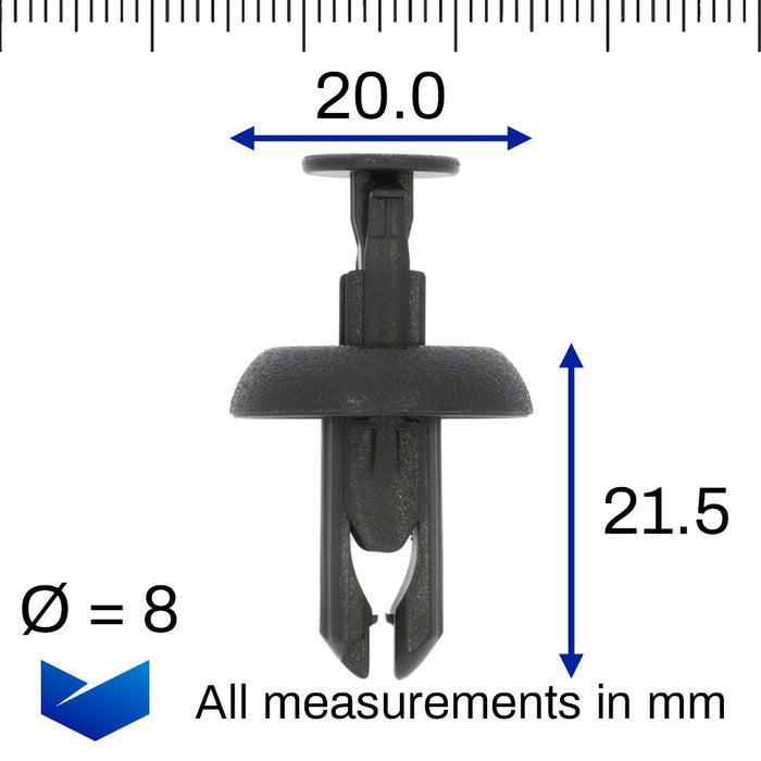 8mm Push Fit Black Plastic Rivet, Toyota 9046708226, 90467-08226