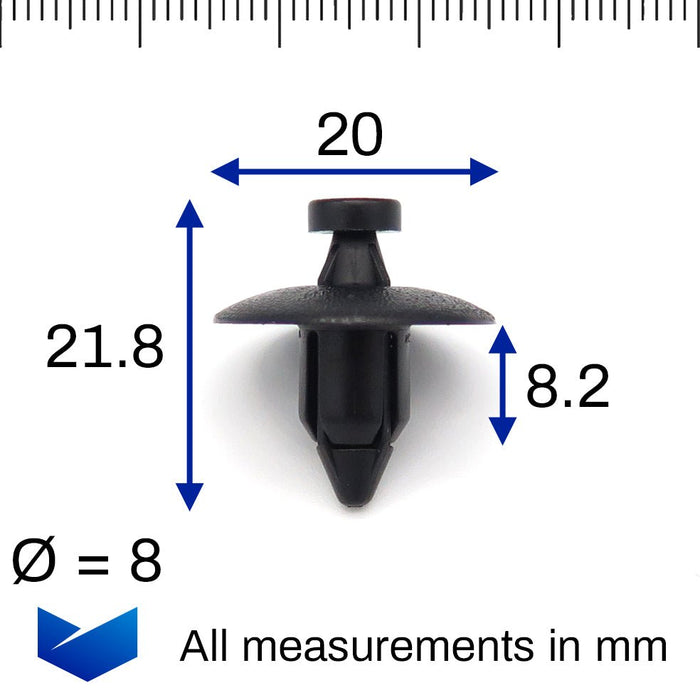 8mm Push Fit Plastic Rivets, Volvo 3541113 - VehicleClips