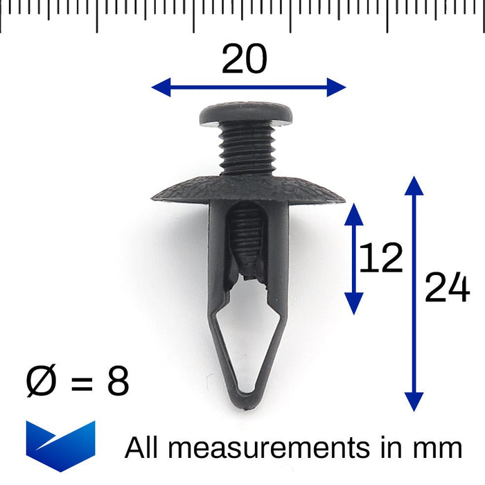 8mm Screw Fit Plastic Rivets, Mazda H38068885 / H38168885 - VehicleClips