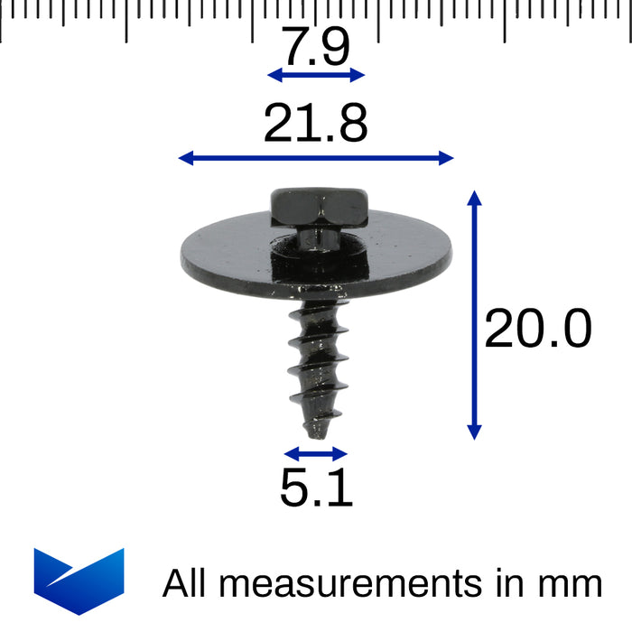 Metal Screw with Captive Washer, 20mm Long, 22mm Washer- BMW 07149126886, 07 14 9 126 886