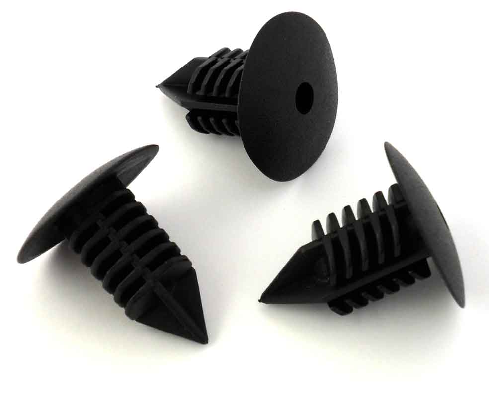 Heavy Duty Fir Tree Clip, Black, 11mm Hole, 23mm Head — VehicleClips