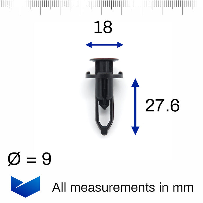 9mm Push Fit Plastic Rivet, Black, BYD 1024588200