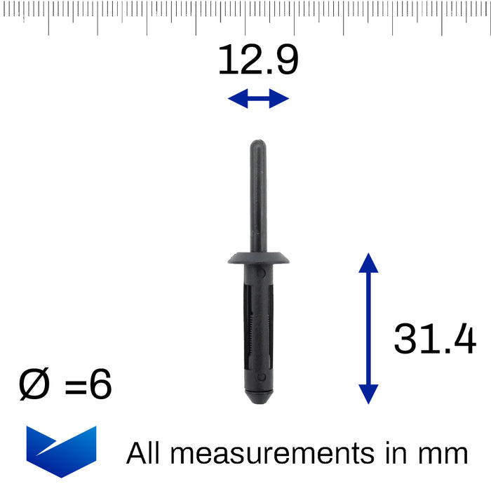 8200450985 Rivets Plastic Blind Rivet, 6.5mm Hole, 13mm Collar, BMW 51118047458 ...