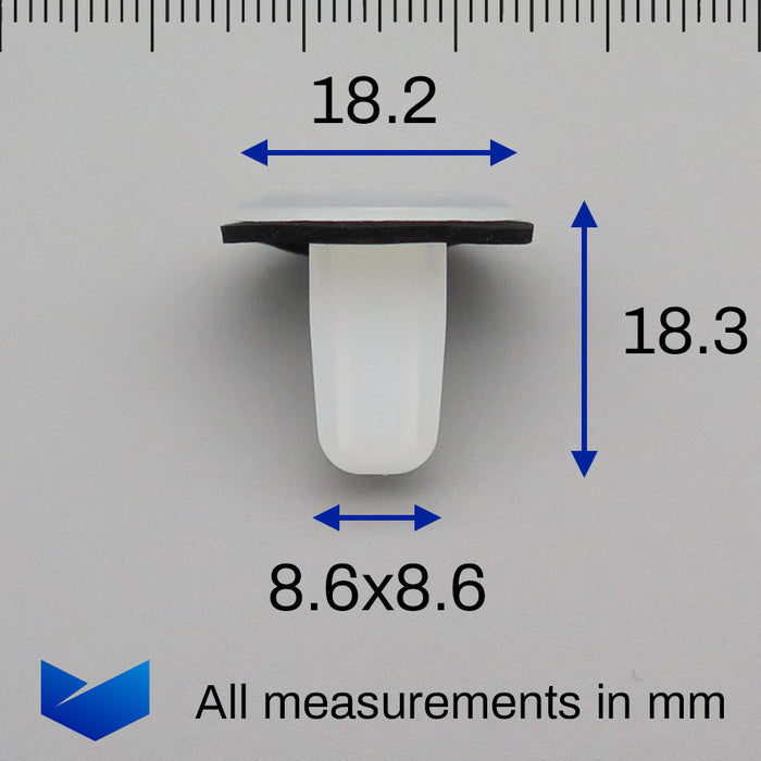 Plastic Lock Nut / Screw Grommet- 9mm Square Hole- Hyundai 86910-22000