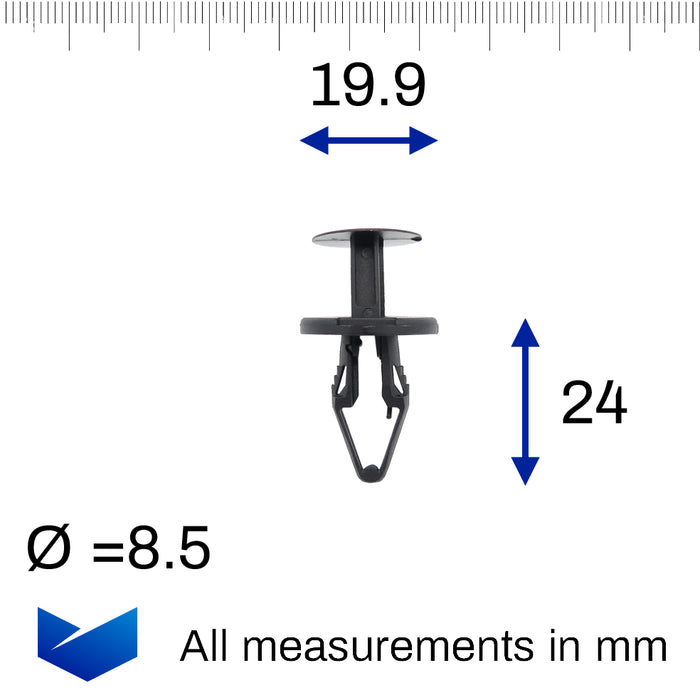 8.5mm Push Fit Expanding Rivet, Black- Ford 5055443, 4862709