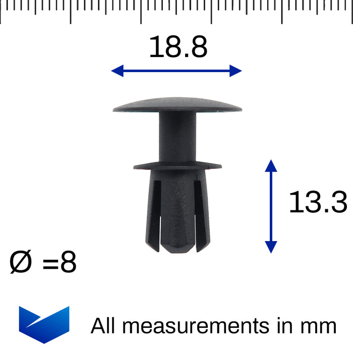 Clips de garniture de hayon et de pilier, rivet en plastique de 8 mm - Land Rover RYQ500170