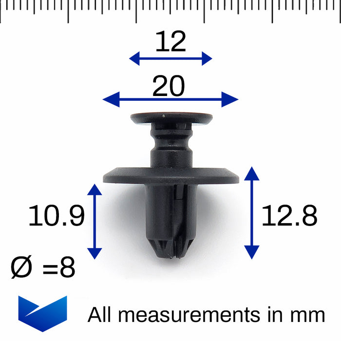 8mm Push Fit Plastic Rivet, Black, BYD 1018911300