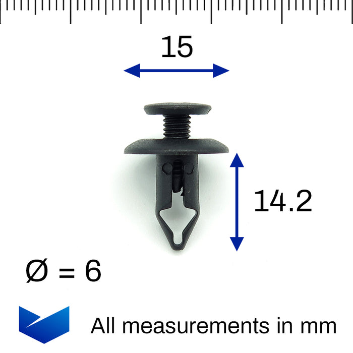 6mm Screw Fit Plastic Trim Fastener, Mitsubishi MR215510