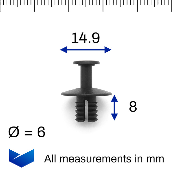 6.5mm Push Fit Plastic Expanding Rivet, BMW 16136753087