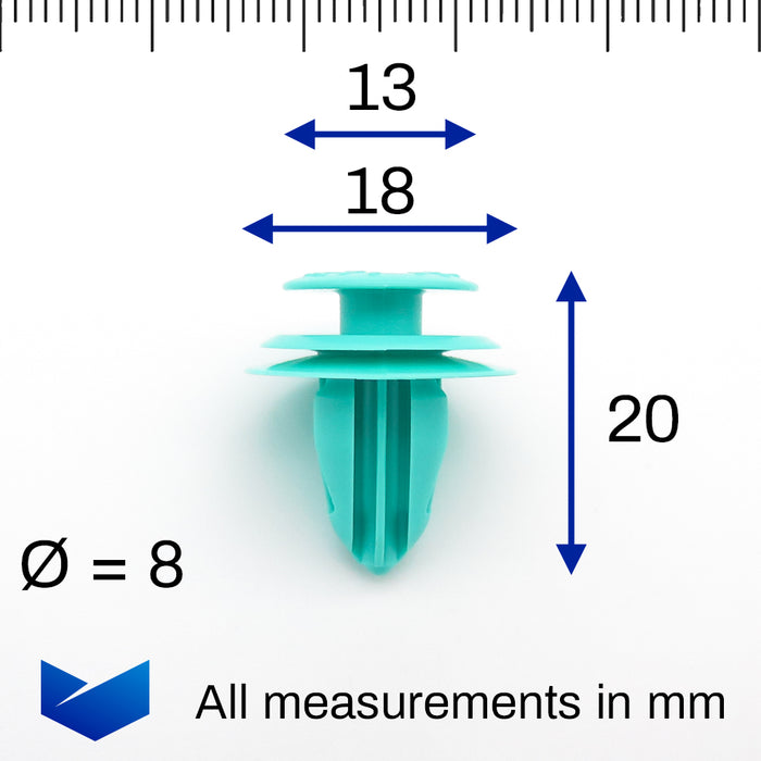 Trim Panel Clip, 8mm Hole, Turquoise, Toyota 9046710188