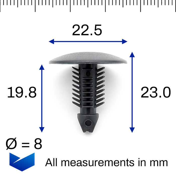 Fir Tree Clip, 8mm Hole, 22mm Head, Fiat 1301019650