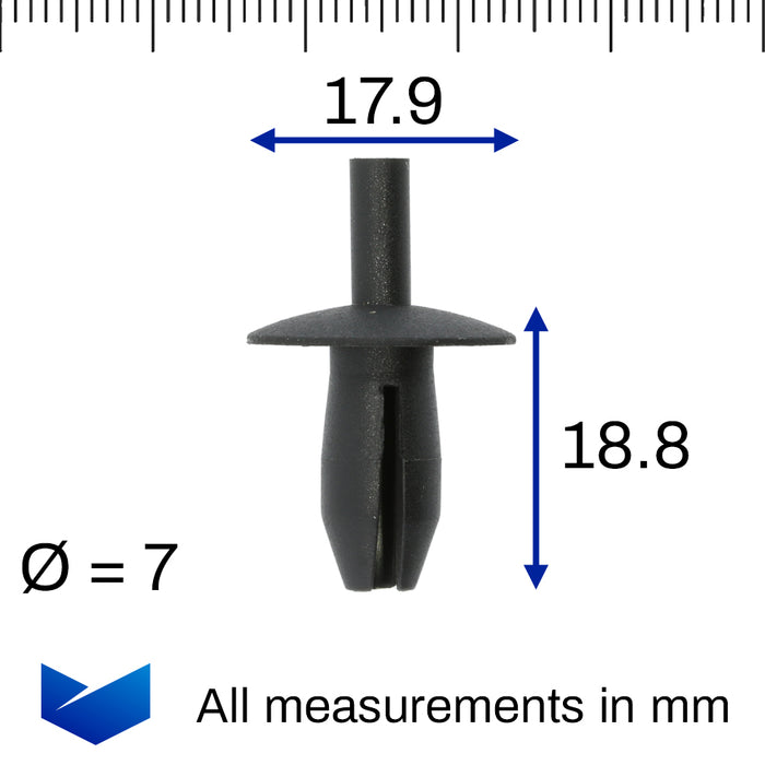 Push Fit Plastic Rivet, Mercedes A0019944145, A 001 994 41 45