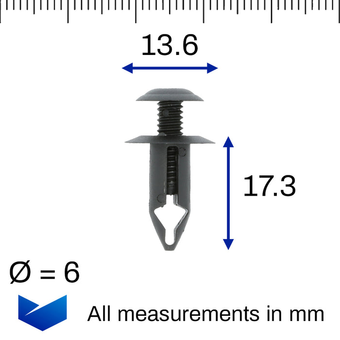 6mm Screw Fit Plastic Trim Clip, Mitsubishi MB344737