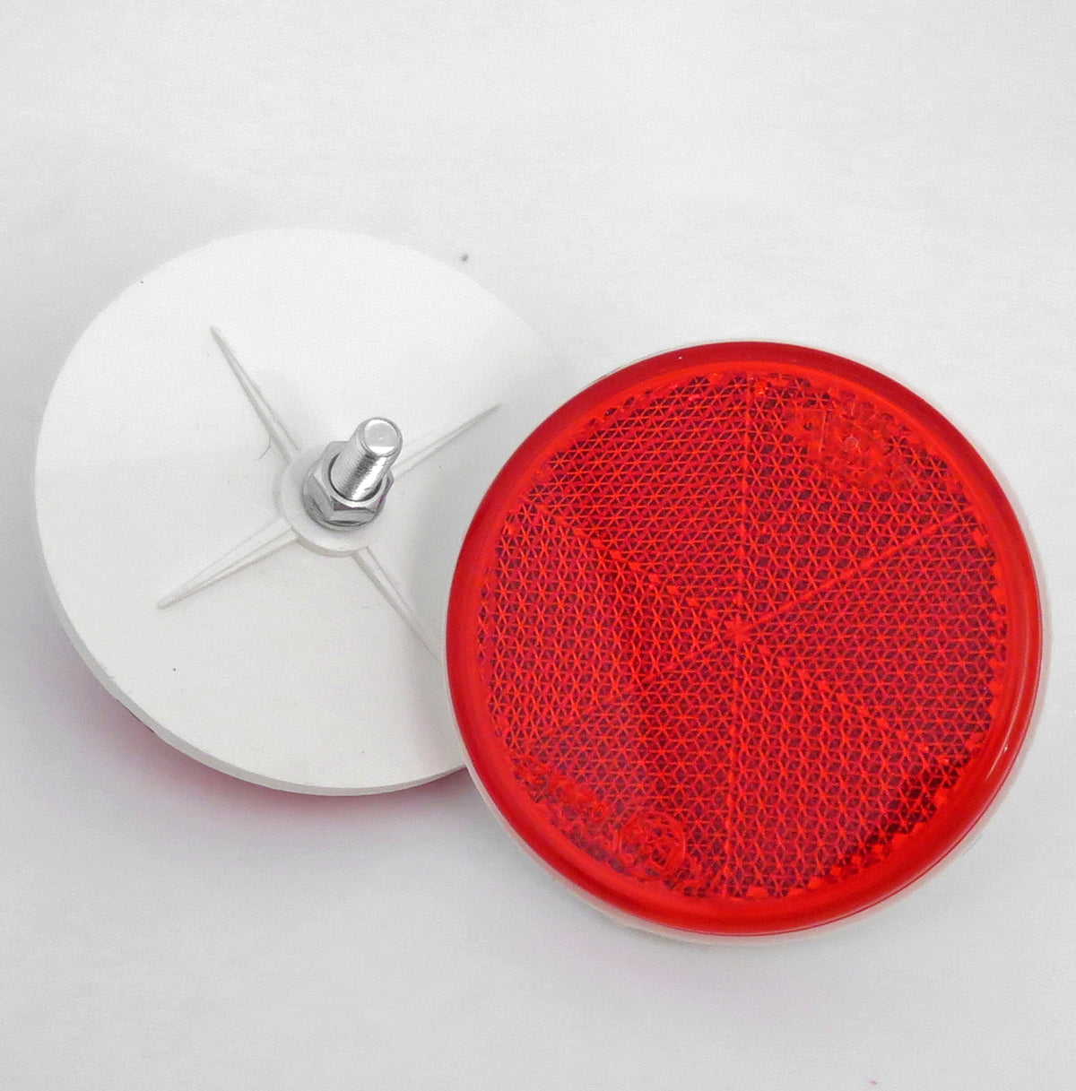 Red Circular Reflector with Rear Bolt Mount, 80mm — VehicleClips