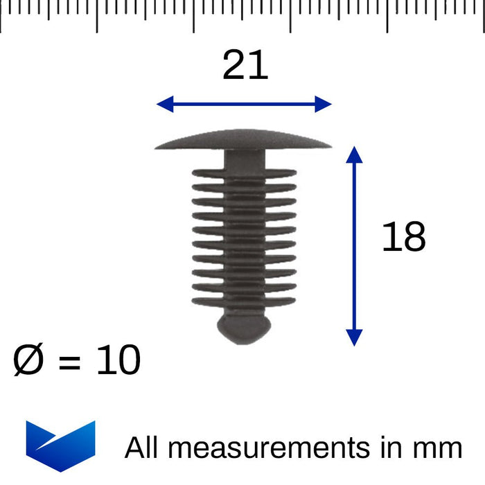 Black Fir Tree Plastic Trim Panel Clips - 9 - 10mm Hole - 18mm Head - VehicleClips
