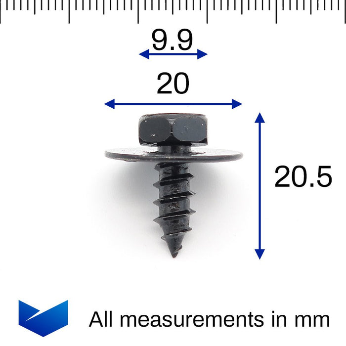 Black Wheel Arch Lining SEM Screw, Toyota 9015960496 - VehicleClips