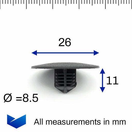 Fir Tree Button Clip, 8mm Hole, 26mm Head, Black, Fiat 6000609816 - VehicleClips