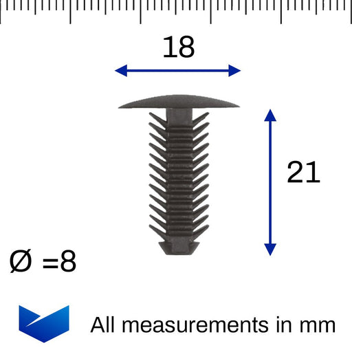 20x Black Plastic Fir Tree Trim Clips - 6mm Hole, 18mm Head Push-in 20x Black Plastic Fir Tree Trim Clips - 6mm Hole, 18mm Head Push-in