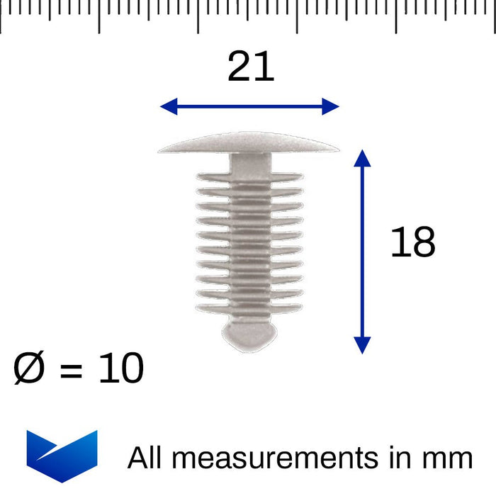 Grey Fir Tree Plastic Trim Panel Clips - 9 - 10mm Hole - 18mm Head - VehicleClips