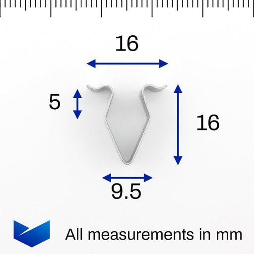 Metal Interior Trim Panel Spring Clip, Length 16mm, Volkswagen 4A0867276A - VehicleClips