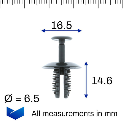 Push Fit Plastic Rivet, 8mm Hole, Black, Audi N91158501 - VehicleClips