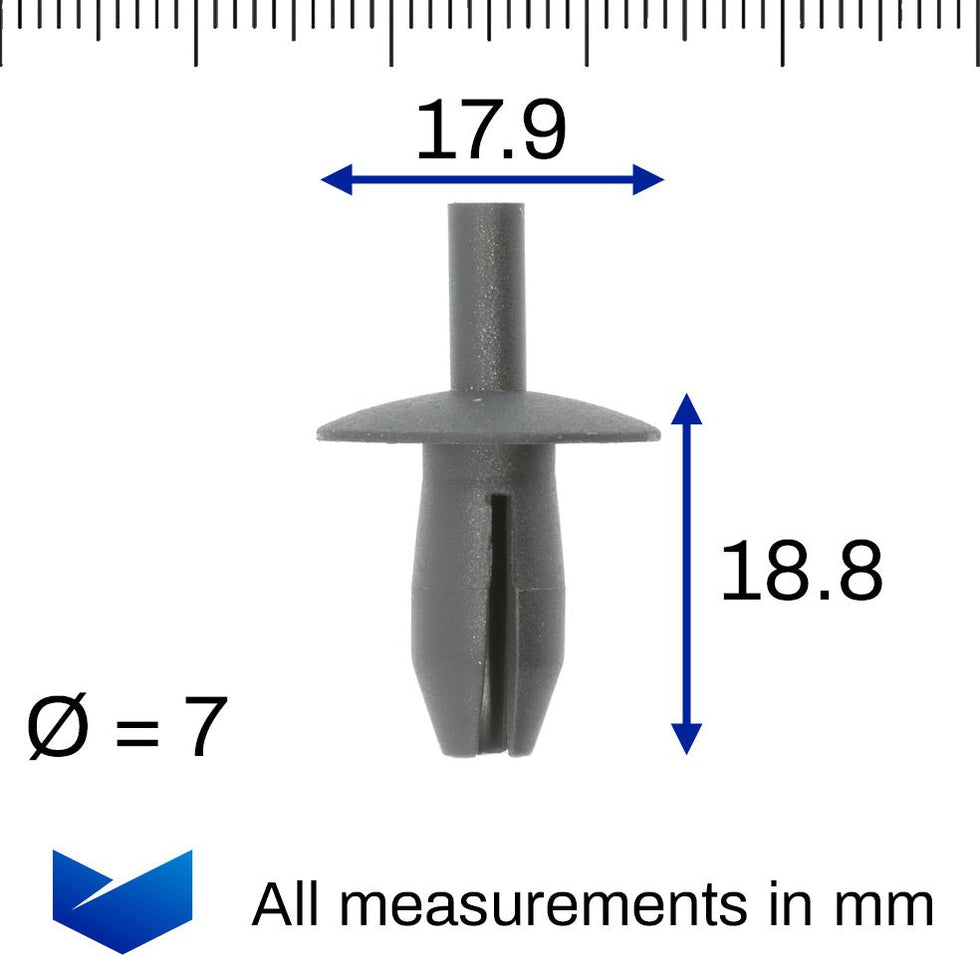 Push Fit Plastic Rivet, Grey, VW 171885767, 171 885 767 — VehicleClips