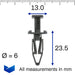 Push Fit Trim Clip, 6mm Hole, Fiat 1392506080 - VehicleClips