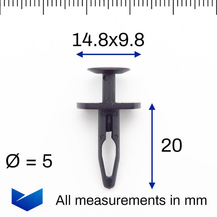 Rectangular Collared 5mm Trim Clips, Volkswagen 1K0807300 - VehicleClips