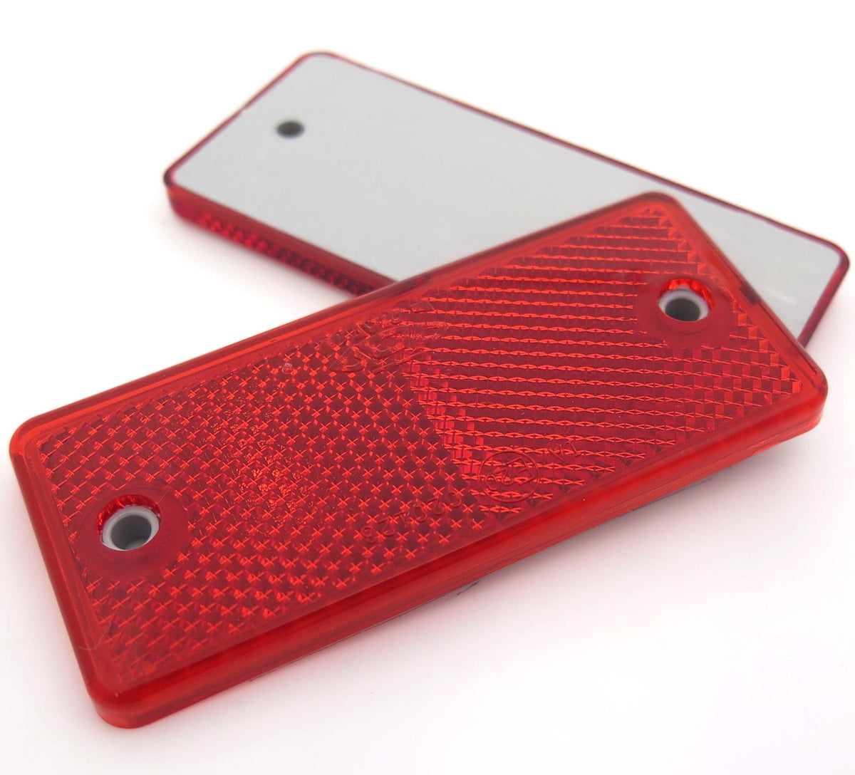Red Rectangular Reflector with Screw Holes, 90mm x 40mm — VehicleClips