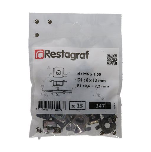Restagraf - Metal Cage Nut M6 - 1.00 (Pack of 25 Pieces) - Fiat 14648390 - VehicleClips