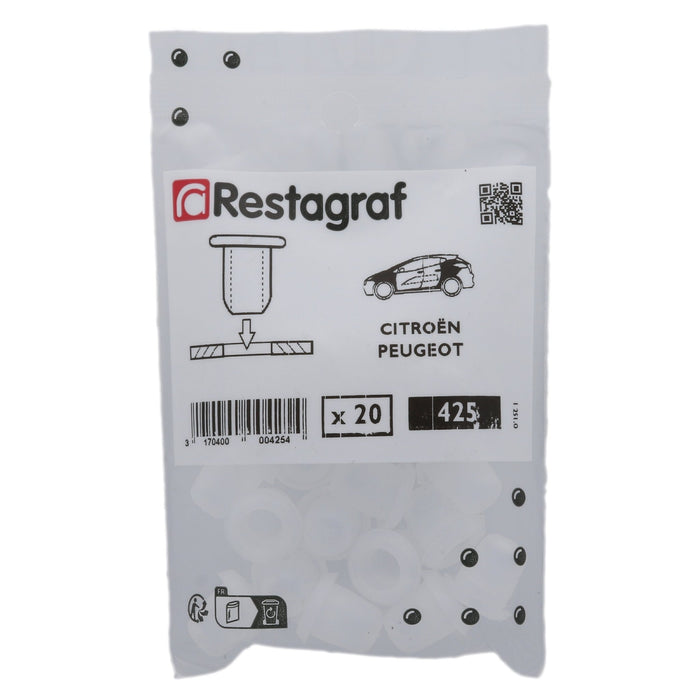 Restagraf - Plastic Grommet Ø 10,5 mm Luggage Floor Carpet (Pack of 20 Pieces) - Citroen 698306 - VehicleClips