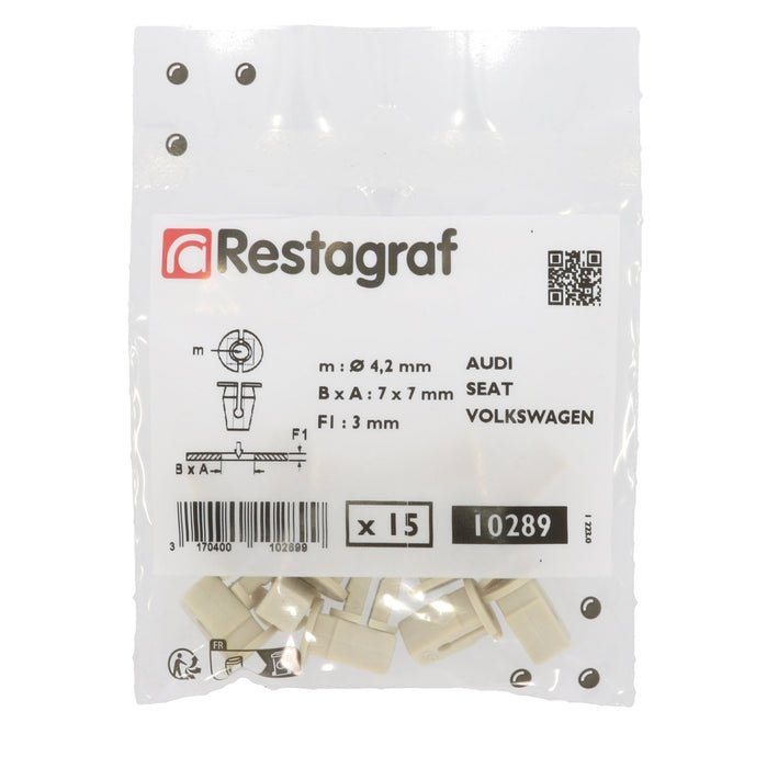 Restagraf - Plastic Nut Ø 4,2 mm Interior And Exterior Trim (Pack of 15 Pieces) - Volkswagen 165827592 / 165 827 592 - VehicleClips