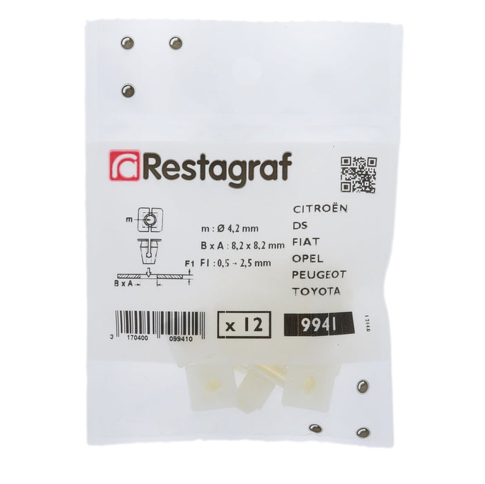 Restagraf - Plastic Nut Ø 4,2 mm (Pack of 12 Pieces) - Peugeot 7136A5 - VehicleClips