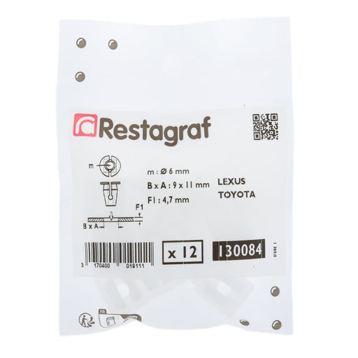 Restagraf - Plastic Nut Ø 6 mm Bumper (Pack of 12 Pieces) - Toyota 9018906237 / 90189 - 06237 - VehicleClips