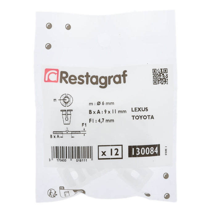 Restagraf - Plastic Nut Ø 6 mm Bumper (Pack of 12 Pieces) - Toyota 9018906237 / 90189 - 06237 - VehicleClips